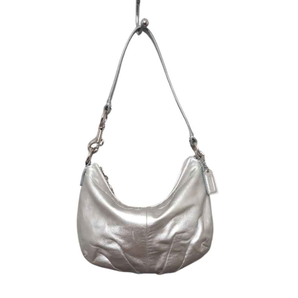 Coach Mini Silver Leather Shoulder Hobo EUC - Picture 3 of 10